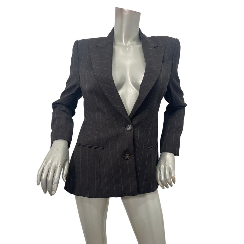 Richard Tyler Couture Brown Pinstripes Wool Cashmere Blend Blazer Size 6